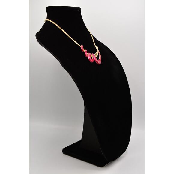 Vintage Collar Necklace Magenta Red Enamel Gold Flex Omega Chain Chunky Bin2C - Picture 4 of 12